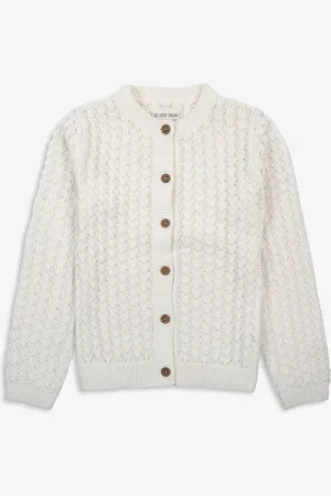The Little Tailor Kids Cream 100% Cotton Scallop Design Pointelle Cardigan 116122cm