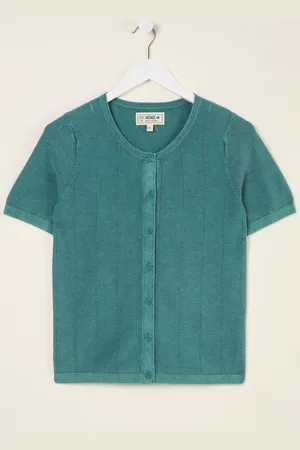 Fat Face FatFace Lili Teal Blue Laundered Short Sleeve Cardigan 20