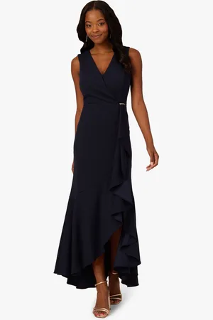 Adrianna Papell Studio Ruffle Flounce Crepe Gown AU 10