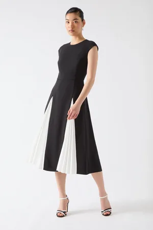 LK Bennett Rise Viscose Blend Pleated Insert Skirt Dress AU 18