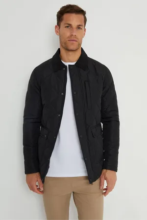 Threadbare Black Showerproof Diamond Quilted Waterproof Collared Jacket