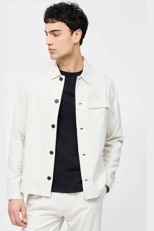 French Connection Natural Cotton Blend Herringbone Button Up Chore Shacket Overshirt M