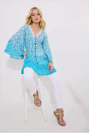 Joe Browns Blue Ombre Shimmr Detail Button-Down Boho Tunic AU 8