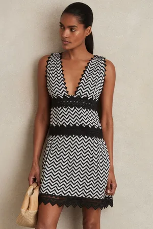 Reiss Sophia Zig-Zag Print Lace-Trim Mini Dress 6