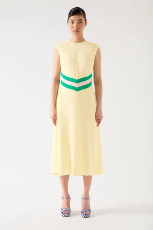 LK Bennett Rami Flan Multi Viscose Colour Block Waist Crepe Dress AU 10