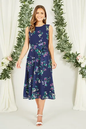 Yumi Floral Print Midi Skater Dress AU 12