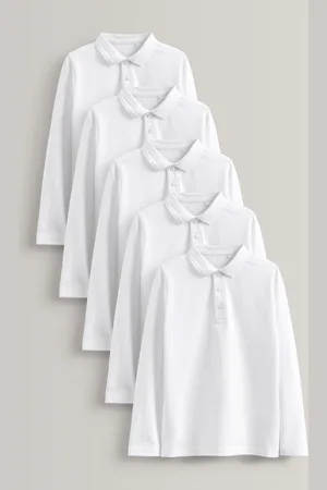 Next 100% Cotton Long Sleeve School Polo Shirts 5 Pack (3-16yrs) 5 Years (110cm)