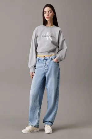 Calvin Klein Grey Relaxed Terry Crew Neck Sweatshirt medium