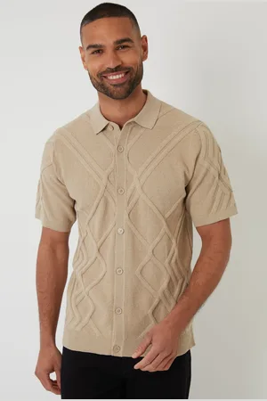 Threadbare Cable Knit Button Through Polo Shirt medium
