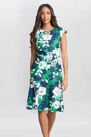 Gina Bacconi Gracey Floral Print Cap-Sleeve Dress AU 16