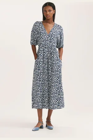 Finery London Katie Animal Print Cotton Blend Midi Dress 14