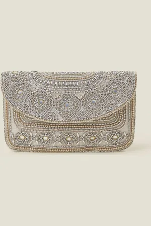 Accessorize Silver Beaded Clutch Bag one