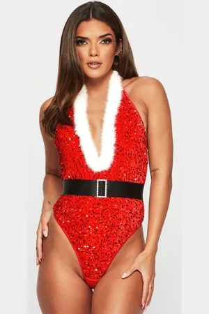 Ann Summers Red Christmas Sleigh Ride Velvet Body L
