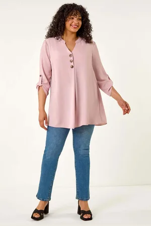 Roman Pink Curve Textured Buttoned Tunic Top 18