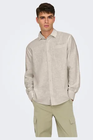 Only & Sons Regular Fit Linen Blend Long Sleeve Shirt medium