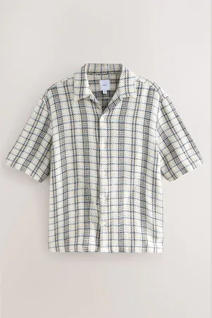 Next Textured Check Short Sleeve 100% Cotton Shirt small