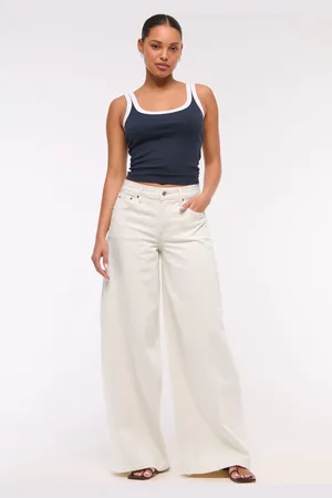 Abercrombie & Fitch Cream Mid Rise Ultra Wide Leg Jeans waistsize30in