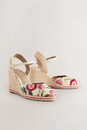 Next Pink Forever Comfort Round Toe Embroidery Espadrille Wedges AU 8 (EU 39)