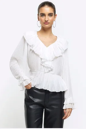 River Island White Long Sleeve Pleated Blouse 10