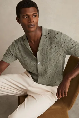 Reiss Royce Pointelle Button Through Shirt xlarge