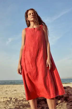 Seasalt Cornwall Cresting Waves Sleeveless 100% Linen Dress 16