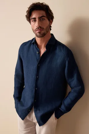 Next Regular Fit 100% Linen Short Long Signature Textured Shirt