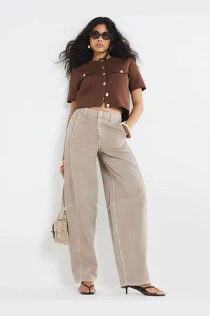 River Island Brown Short Sleeve Button Front Military T-Shirt xsmall