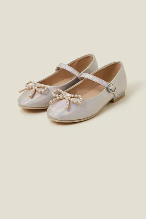Accessorize Grey Girls Pearl Bow Ballerinas Flats uk4eu37