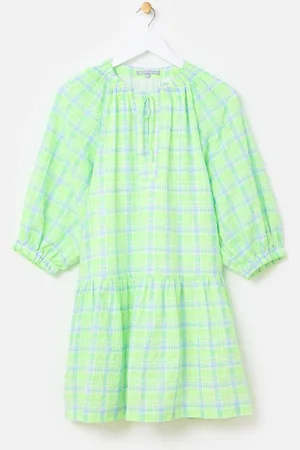 Oliver Bonas Neon Checked Tiered Mini Dress 10