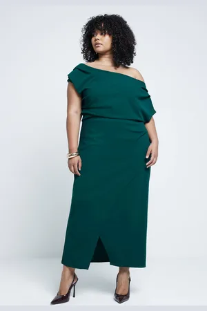 River Island Curve Drape Asym Wrap Midi Dress AU 26