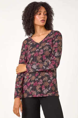 Roman Orange Floral Print Relaxed Stretch Tunic Top AU 10