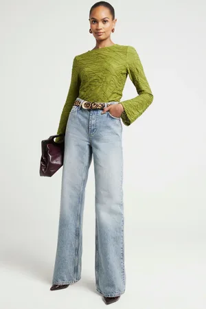 River Island Green Textured Long Sleeve Top AU 12