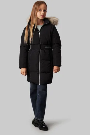 Calvin Klein Black Classic Belted Faux Fur Coat 12 Years (152cm)