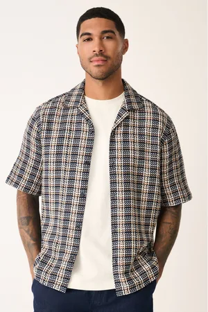 Next Textured Check Short Sleeve 100% Cotton Shirt large