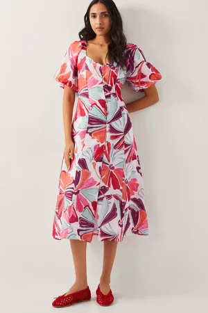 Monsoon Elana Floral Puff-Sleeve Midi Dress AU 10