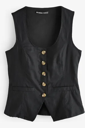 Threadbare Black Scoop Neck Longline Linen Blend Waistcoat 14