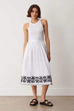 Finery London Yolanda Embroidered Cotton Midi Skirt 10