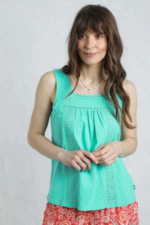 Weird Fish Green Chelle Square Neck Jersey 100% Organic Cotton Vest 16