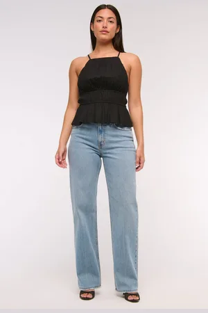 Abercrombie & Fitch Blue Curvy 90s Relaxed Clean Hem Jeans waistsize29in