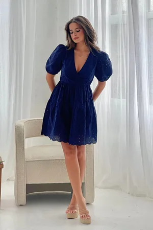 Girl in Mind Daria Broidery Wrap Front 100% Cotton Mini Dress 12