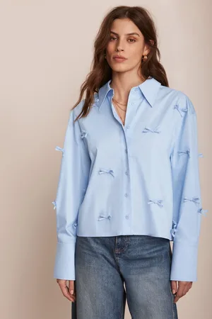 mint&berry 100% Cotton Bow Detail Cropped Shirt xsmall