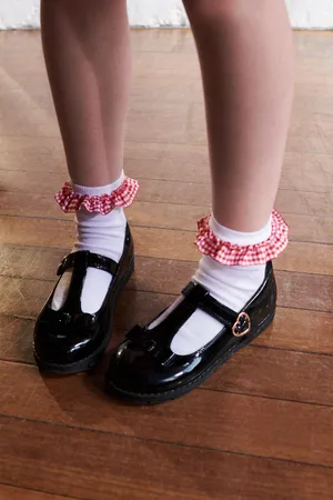 Next Girls Red 5 Pack Cotton Rich Gingham Ankle School Socks
