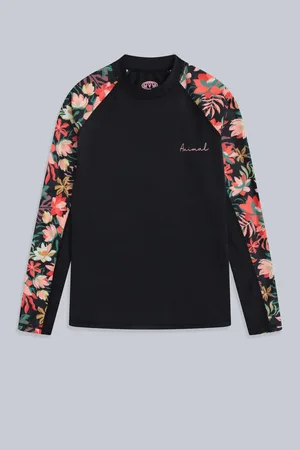 Animale Black Womens Lillie Printed Panel Quick Drying Rash Vest AU 14