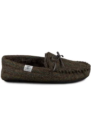 Totes Brown Mens Woven Wool Mix Winter Moccasin Slippers AU 11.5 (EU 46)