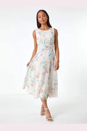 Roman Petite Floral Gathered Waist Midi Dress AU 14