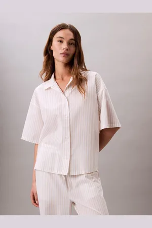Calvin Klein White Cotton Poplin Short Sleeve Pyjama Shirt medium