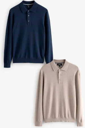 Next Slim Fit Knitted Long Sleeve Polo Shirts 2 Pack S Reg