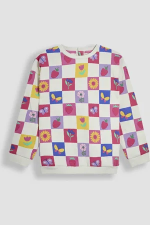 JoJo Maman Bébé Cream Garden Checkered Printed Crew Neck Sweatshirt 5