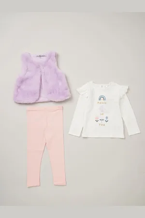 LILY & JACK Faux Fur Gilet 100% Cotton Top and Leggings Outfit Set 18 Months (86cm)