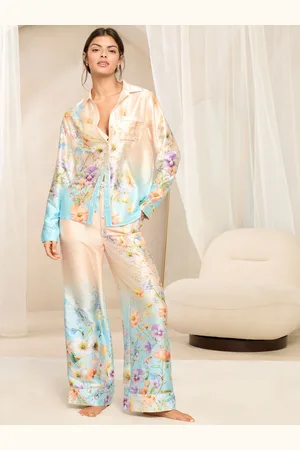 Lipsy London Blue Long Sleeve Printed Satin Pjyama Set L